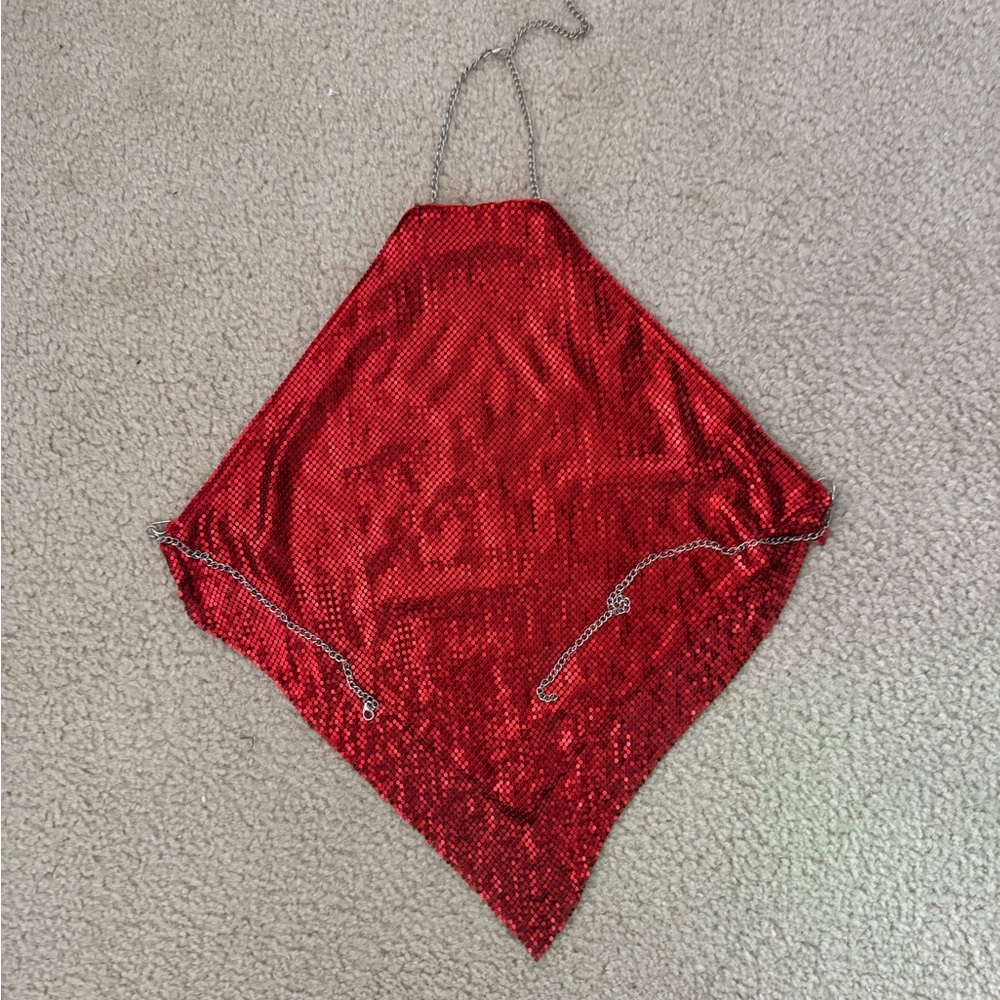 Windsor Red Sequin Halter Chain Top